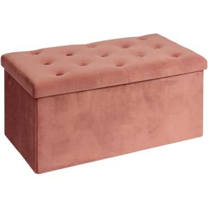 B FSOBEIIALEO Storage Ottoman Cube, Velvet Tufted Folding Ottomans with Lid, Footstool Rest Padded Seat for Bedroom (Warm Red, Medium)(Red)