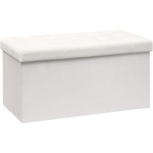 B FSOBEIIALEO Storage Ottoman Cube, Velvet Tufted Folding Ottomans with Lid, Footstool Rest Padded Seat for Bedroom (Warm Red, Medium)(White)
