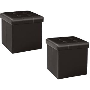 B FSOBEIIALEO Storage Ottoman Small Cube, Foot Rest Seat Faux Leather Dorm Room Ottoman Black 12.6″X12.6″X12.6″ (2 Pack)(Brown)