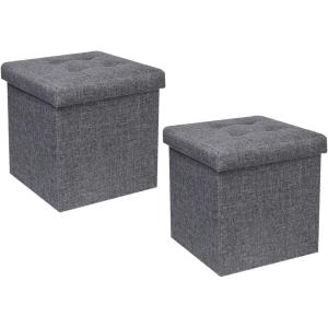 B FSOBEIIALEO Storage Ottoman Small Cube, Foot Rest Seat Faux Leather Dorm Room Ottoman Black 12.6″X12.6″X12.6″ (2 Pack)(Grey)