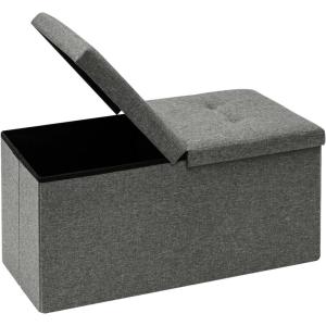 B FSOBEIIALEO Storage Ottoman with Filpping Lids, Ottoman Storage Bench Footrest Seat, Storage Chest Faux Leather 30″x15″x15″ (Brown)(Grey)