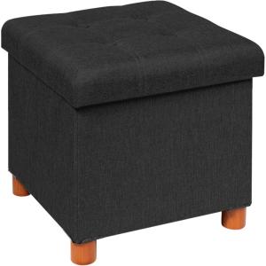 B FSOBEIIALEO Storage Ottoman with Tray, Foot Stools and Ottomans with Legs, Storage Cube Seat Linen Brown 15″(Black)