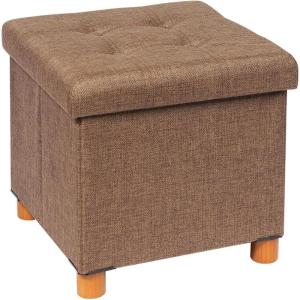 B FSOBEIIALEO Storage Ottoman with Tray, Foot Stools and Ottomans with Legs, Storage Cube Seat Linen Brown 15″(Brown)