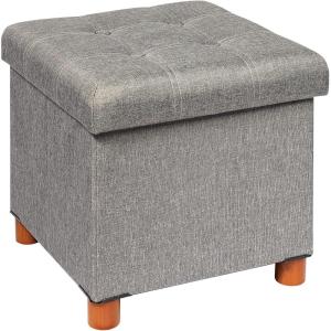 B FSOBEIIALEO Storage Ottoman with Tray, Foot Stools and Ottomans with Legs, Storage Cube Seat Linen Brown 15″(Grey)