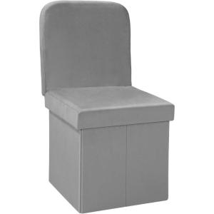 B FSOBEIIALEO Velvet Storage Ottoman with Seat Back, Folding Chair for Living Room, Room Organizer Storage Cubes, Storage Box (Grey, Medium)(Grey)