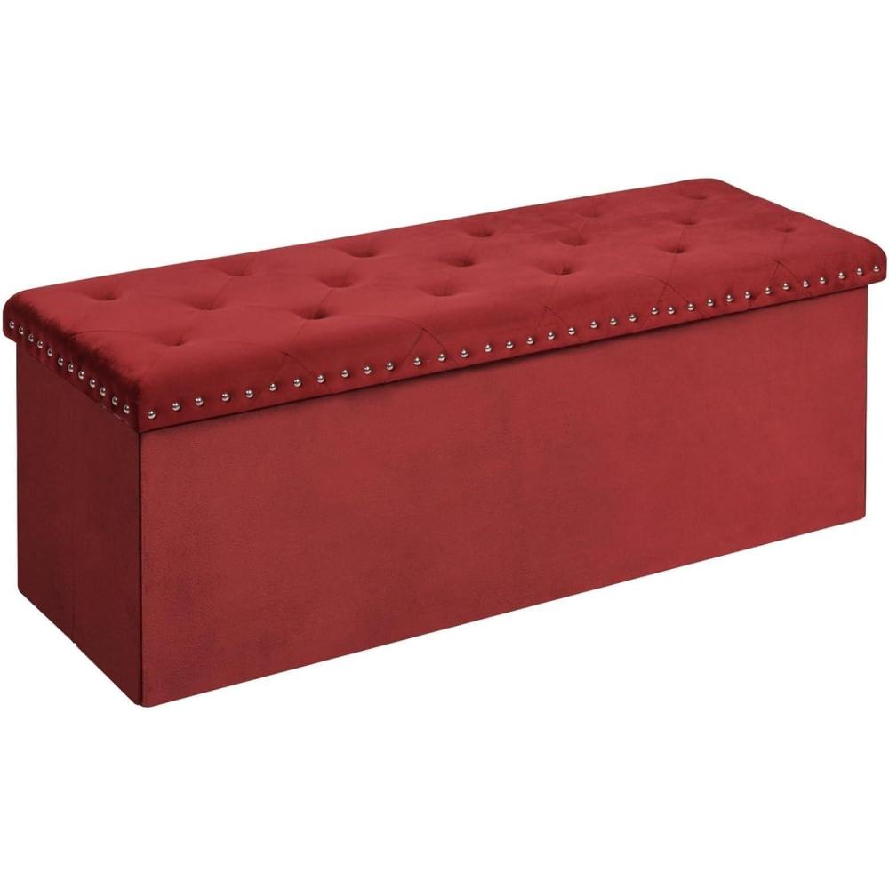 imageB FSOBEIIALEO Storage Ottoman Cube Folding Tufted Ottomans with Tray Coffee Table Top Cover Storage Boxes Footrest Stool for Bedroom Luxury Velvet Fabric 157 Inches BlackRed