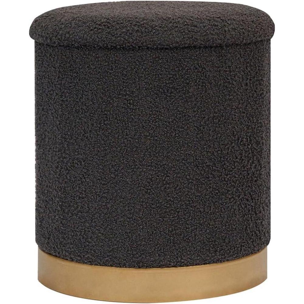 imageB FSOBEIIALEO Ottoman with Stroage Round Boucle Storage Ottoman with Gold Plating BaseFoot Rest Stool for Dorm Room Living Room Black 1476quotx1476quotx1634quotDark Grey