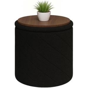 B FSOBEIIALEO Ottoman with Stroage, Boucle Round Storage Ottoman with Tray, Foot Rest Stool for Dorm Room, Living Room White, 16.93″x16.93″x17.72″(Black)