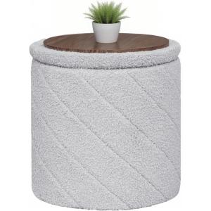 B FSOBEIIALEO Ottoman with Stroage, Boucle Round Storage Ottoman with Tray, Foot Rest Stool for Dorm Room, Living Room White, 16.93″x16.93″x17.72″(Grey)