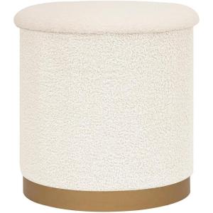 B FSOBEIIALEO Ottoman with Stroage, Round Boucle Storage Ottoman with Gold Plating Base,Foot Rest Stool for Dorm Room, Living Room Black, 14.76″x14.76″x16.34″(White)