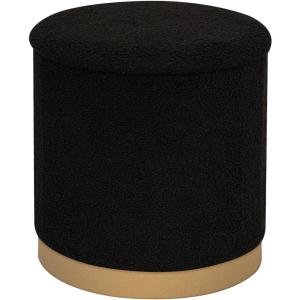 B FSOBEIIALEO Ottoman with Stroage, Round Boucle Storage Ottoman with Gold Plating Base,Foot Rest Stool for Dorm Room, Living Room Black, 14.76″x14.76″x16.34″(Black)