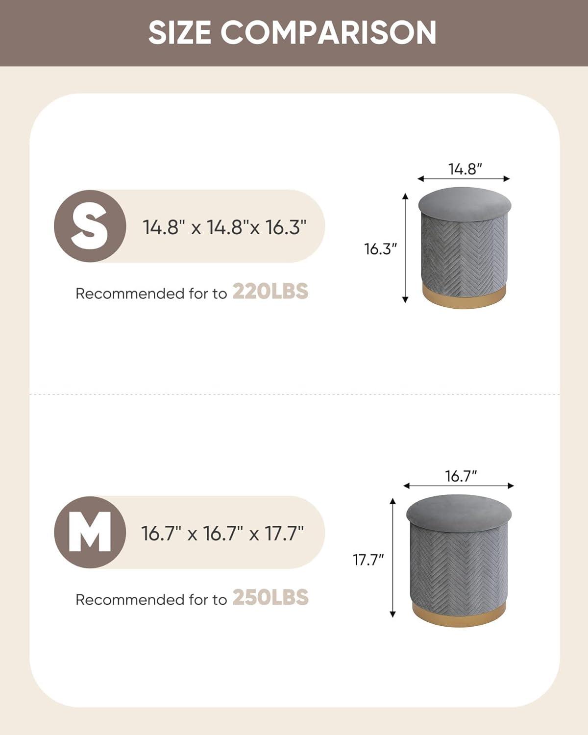 imageB FSOBEIIALEO Ottoman with Stroage Round Velvet Storage Ottoman with Gold Plating BaseFoot Rest Stool for Dorm Room Living Room Grey 1673quotx1673quotx1772quotGrey