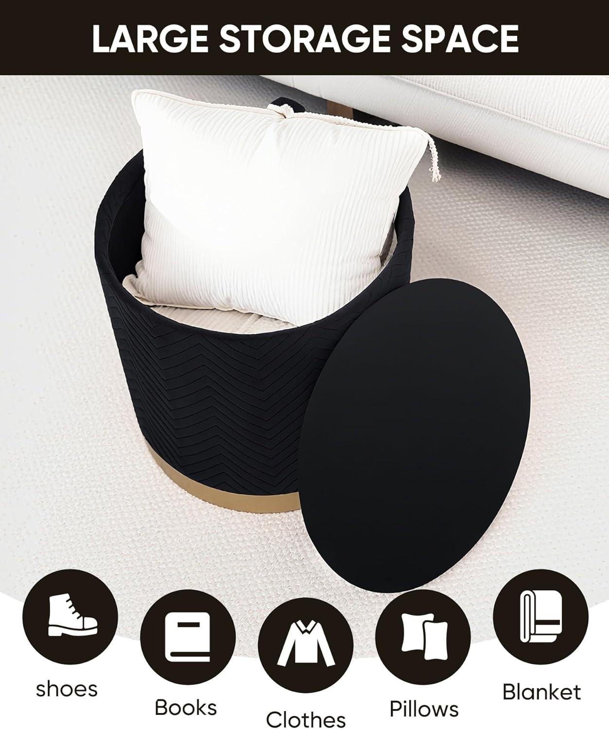 imageB FSOBEIIALEO Ottoman with Stroage Round Velvet Storage Ottoman with Gold Plating BaseFoot Rest Stool for Dorm Room Living Room Grey 1673quotx1673quotx1772quotBlack