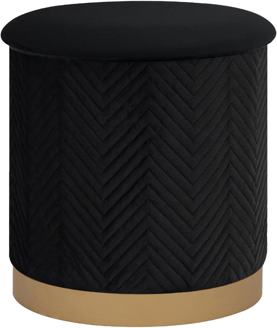 imageB FSOBEIIALEO Ottoman with Stroage Round Velvet Storage Ottoman with Gold Plating BaseFoot Rest Stool for Dorm Room Living Room Grey 1673quotx1673quotx1772quotBlack