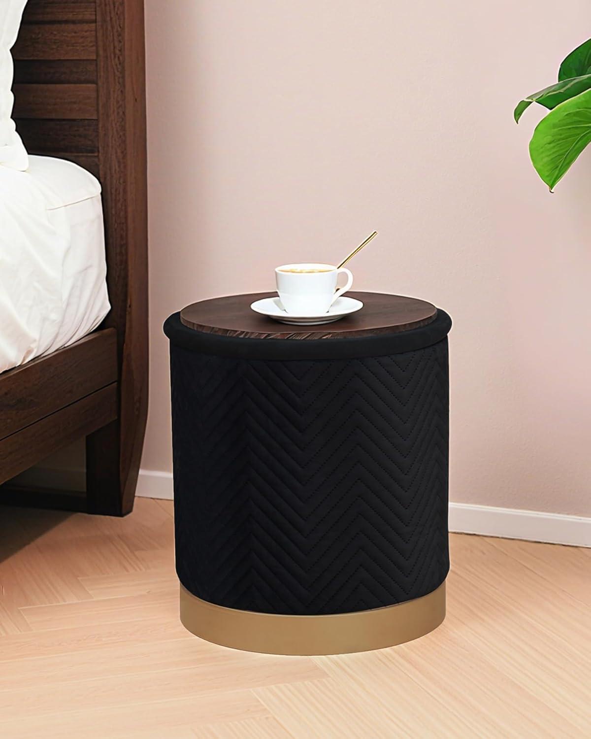 imageB FSOBEIIALEO Ottoman with Stroage Round Velvet Storage Ottoman with Gold Plating BaseFoot Rest Stool for Dorm Room Living Room Grey 1673quotx1673quotx1772quotBlack