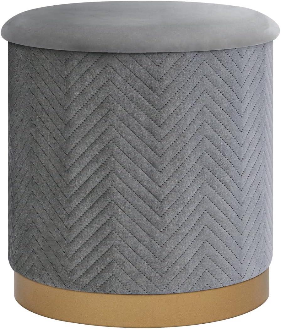 imageB FSOBEIIALEO Ottoman with Stroage Round Velvet Storage Ottoman with Gold Plating BaseFoot Rest Stool for Dorm Room Living Room Grey 1673quotx1673quotx1772quotGrey