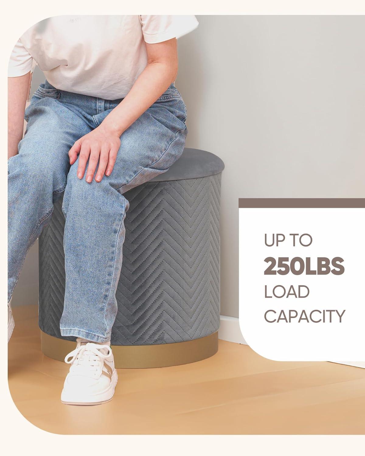 imageB FSOBEIIALEO Ottoman with Stroage Round Velvet Storage Ottoman with Gold Plating BaseFoot Rest Stool for Dorm Room Living Room Grey 1673quotx1673quotx1772quotGrey