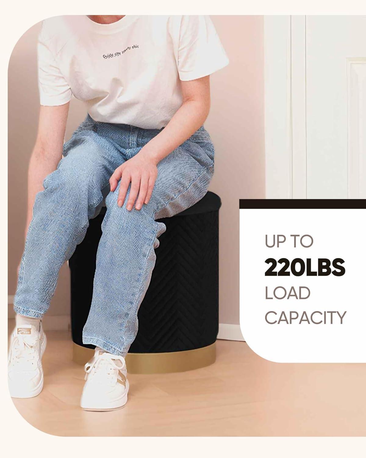 imageB FSOBEIIALEO Ottoman with Stroage Round Velvet Storage Ottoman with Gold Plating BaseFoot Rest Stool for Dorm Room Living Room Grey 1673quotx1673quotx1772quotBlack