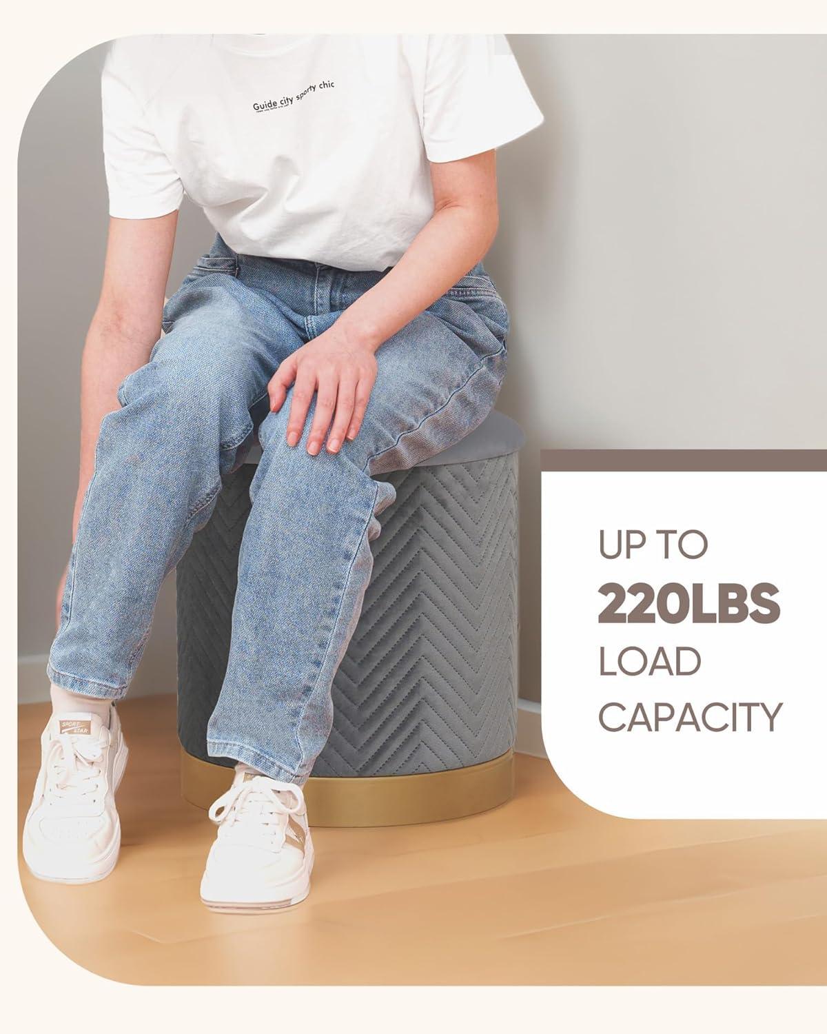 imageB FSOBEIIALEO Ottoman with Stroage Round Velvet Storage Ottoman with Gold Plating BaseFoot Rest Stool for Dorm Room Living Room Grey 1673quotx1673quotx1772quotGrey