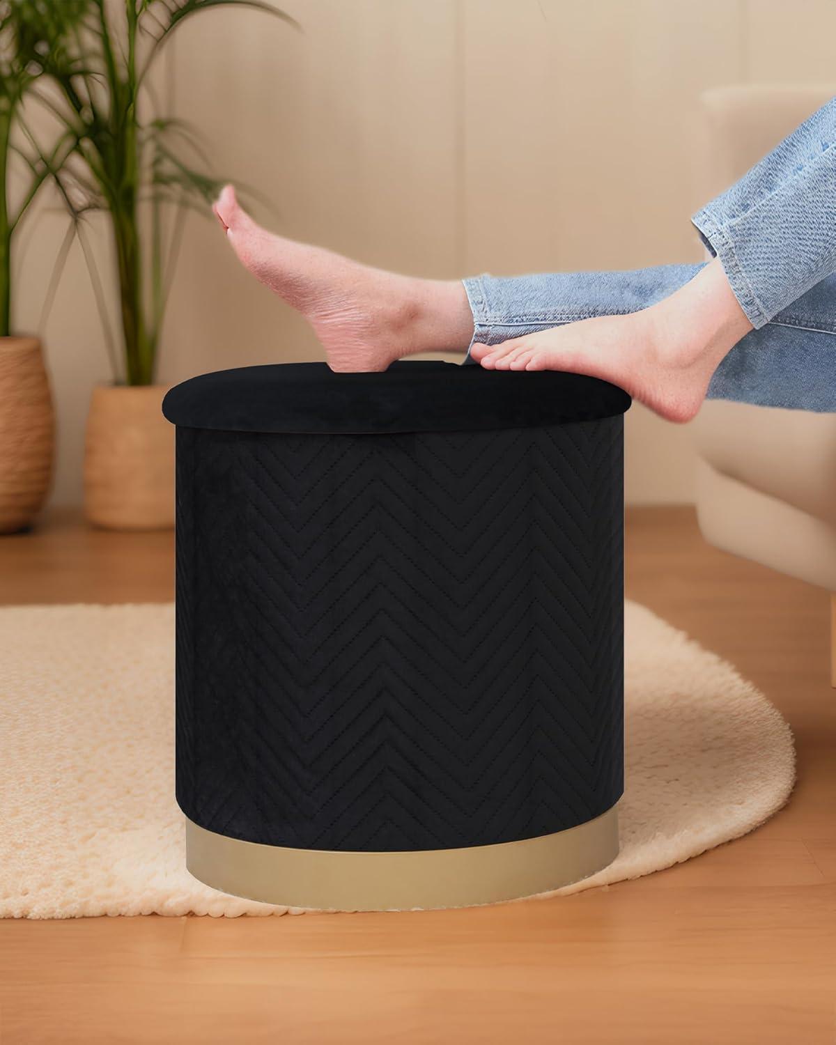 imageB FSOBEIIALEO Ottoman with Stroage Round Velvet Storage Ottoman with Gold Plating BaseFoot Rest Stool for Dorm Room Living Room Grey 1673quotx1673quotx1772quotBlack