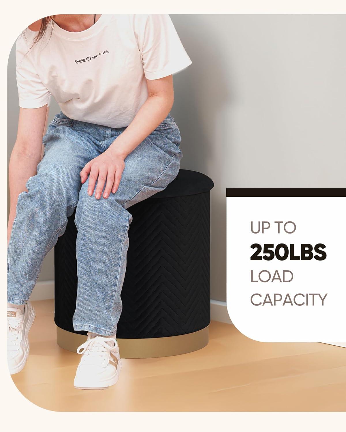 imageB FSOBEIIALEO Ottoman with Stroage Round Velvet Storage Ottoman with Gold Plating BaseFoot Rest Stool for Dorm Room Living Room Grey 1673quotx1673quotx1772quotBlack