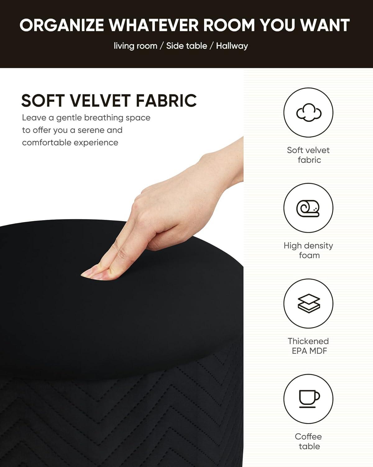 imageB FSOBEIIALEO Ottoman with Stroage Round Velvet Storage Ottoman with Gold Plating BaseFoot Rest Stool for Dorm Room Living Room Grey 1673quotx1673quotx1772quotBlack
