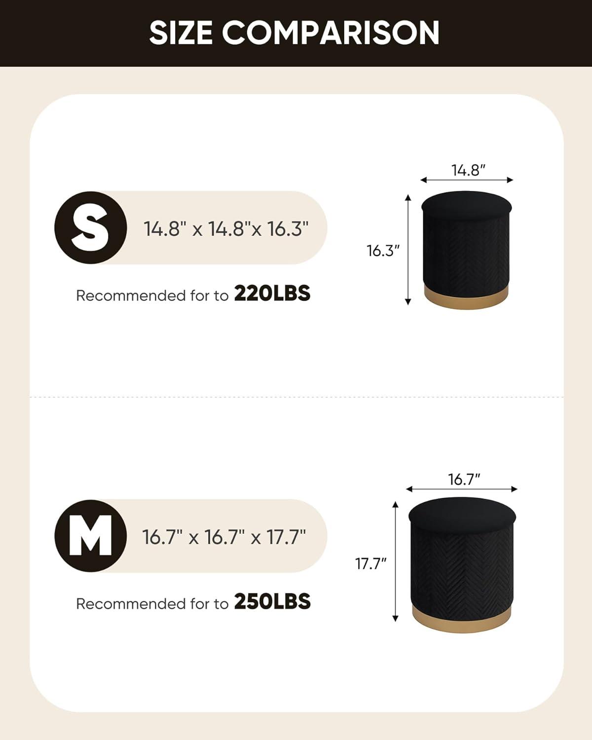 imageB FSOBEIIALEO Ottoman with Stroage Round Velvet Storage Ottoman with Gold Plating BaseFoot Rest Stool for Dorm Room Living Room Grey 1673quotx1673quotx1772quotBlack