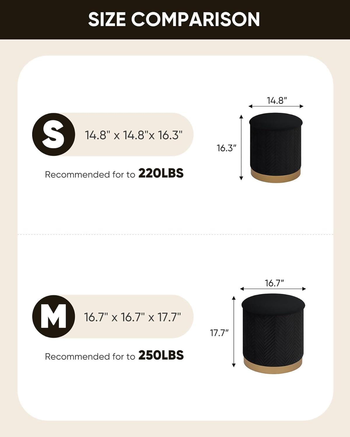 imageB FSOBEIIALEO Ottoman with Stroage Round Velvet Storage Ottoman with Gold Plating BaseFoot Rest Stool for Dorm Room Living Room Grey 1673quotx1673quotx1772quotBlack