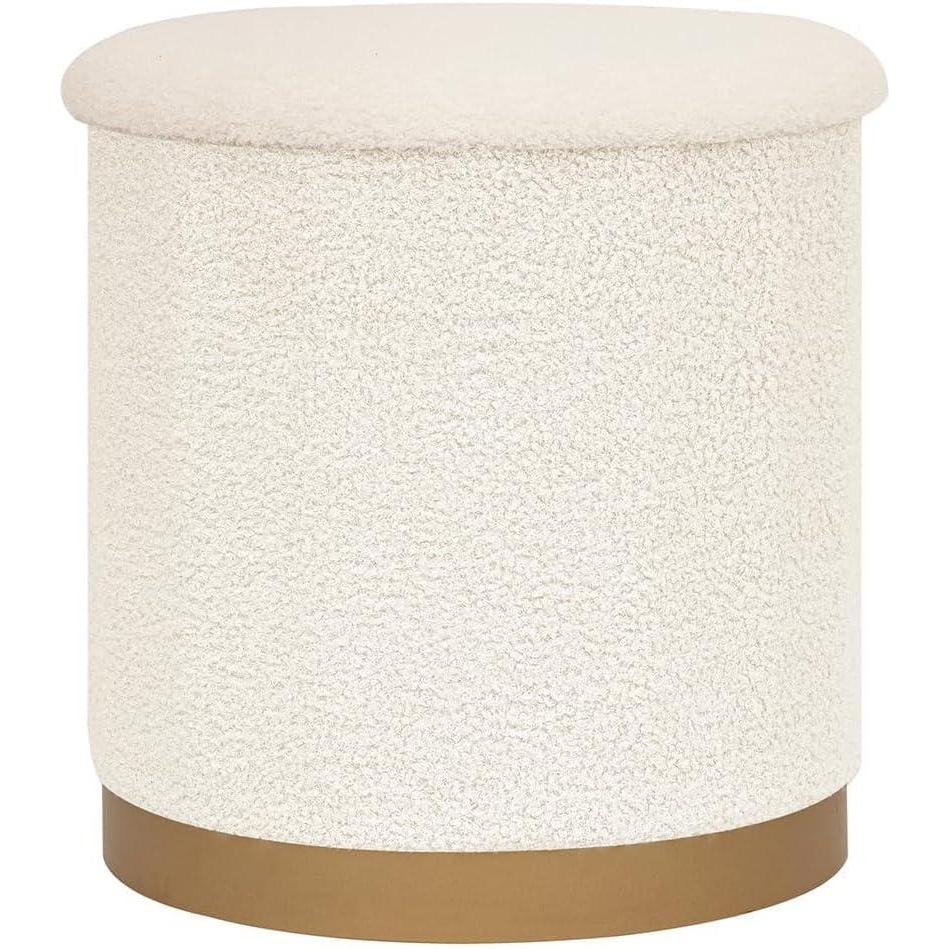 imageB FSOBEIIALEO Ottoman with Stroage Round Boucle Storage Ottoman with Gold Plating BaseFoot Rest Stool for Dorm Room Living Room Black 1673quotx1673quotx1772quotWhite