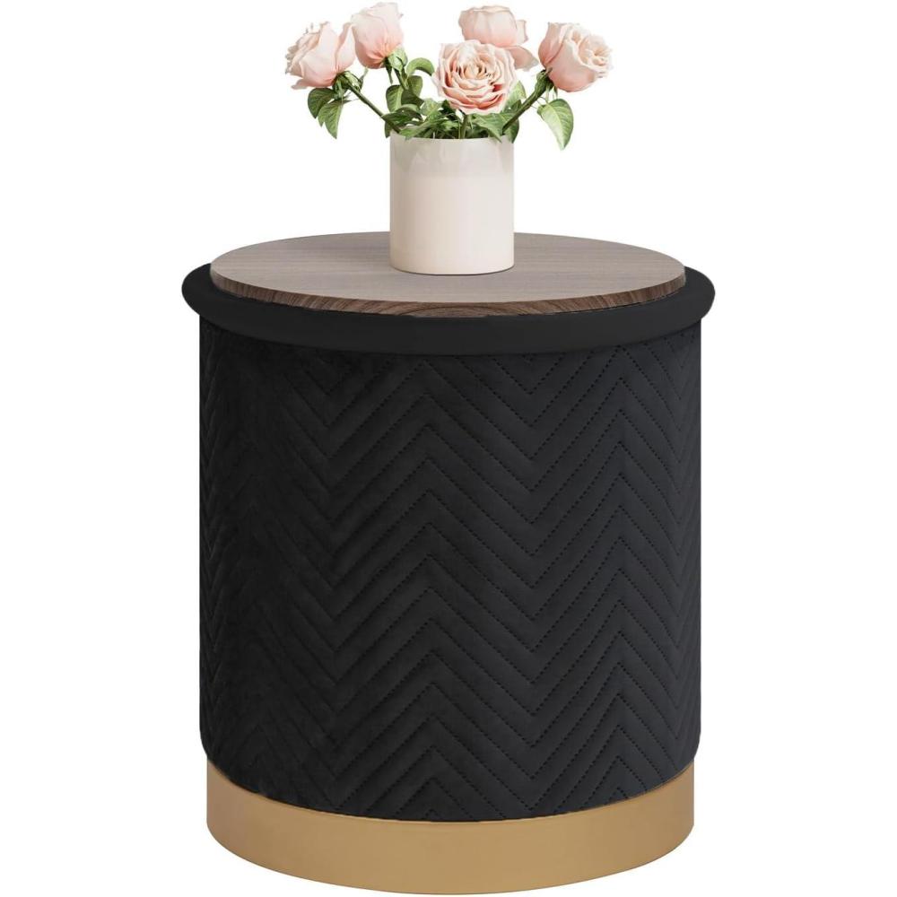 imageB FSOBEIIALEO Ottoman with Stroage Round Velvet Storage Ottoman with Gold Plating BaseFoot Rest Stool for Dorm Room Living Room Grey 1673quotx1673quotx1772quotBlack