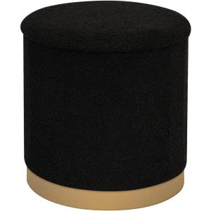 B FSOBEIIALEO Ottoman with Stroage, Round Boucle Storage Ottoman with Gold Plating Base,Foot Rest Stool for Dorm Room, Living Room Black, 16.73″x16.73″x17.72″(Black)