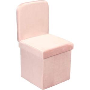 B FSOBEIIALEO Velvet Storage Ottoman with Seat Back, Folding Chair for Living Room, Room Organizer Storage Cubes, Storage Box (Grey, Medium)(Pink)