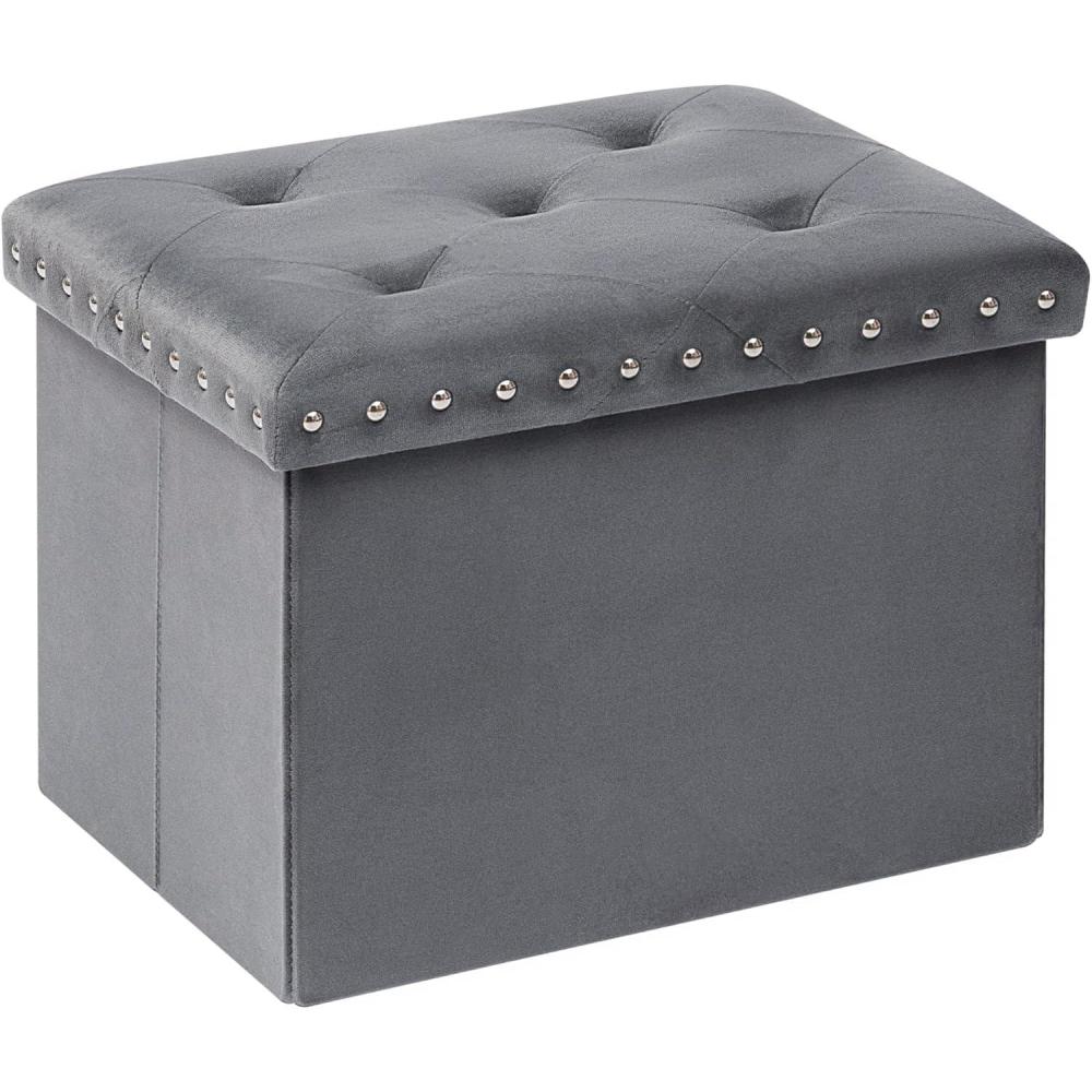 imageB FSOBEIIALEO StorageOttoman CubeFolding Tufted  Ottomans with Storage Coffee Table Top Cover Footrest Stool for Bedroom Luxury Velvet Fabric 157 Inches BlackGrey