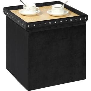 B FSOBEIIALEO Storage-Ottoman Cube-Folding Tufted – Ottomans with Storage, Coffee Table Top Cover, Footrest Stool for Bedroom, Luxury Velvet Fabric 15.7 Inches Black(Black)