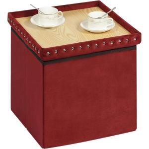 B FSOBEIIALEO Storage-Ottoman Cube-Folding Tufted – Ottomans with Storage, Coffee Table Top Cover, Footrest Stool for Bedroom, Luxury Velvet Fabric 15.7 Inches Black(Red)