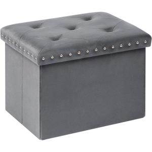 B FSOBEIIALEO Storage-Ottoman Cube-Folding Tufted – Ottomans with Storage, Coffee Table Top Cover, Footrest Stool for Bedroom, Luxury Velvet Fabric 15.7 Inches Black(Grey)