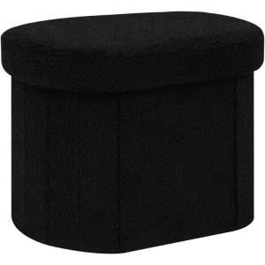 B FSOBEIIALEO Storage Ottoman for Dorm Room, Boucle Folding Storage Ottoman Foot Rest, 16.14 Inches Small Collapsible Ottoman Cube for Living Room Pink(Black)