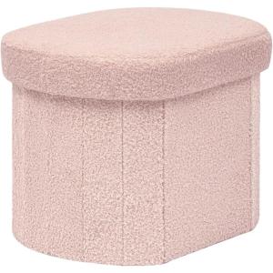 B FSOBEIIALEO Storage Ottoman for Dorm Room, Boucle Folding Storage Ottoman Foot Rest, 16.14 Inches Small Collapsible Ottoman Cube for Living Room Pink(Pink)