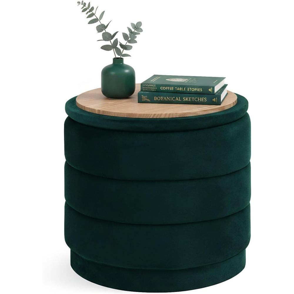 image:imageB FSOBEIIALEO Round Velvet Storage Ottoman with Tray Folding Ottoman with Storage Coffee Table Foot Rest for Dorm Room Living Room Sage 2283x2283x1732Bottle Green