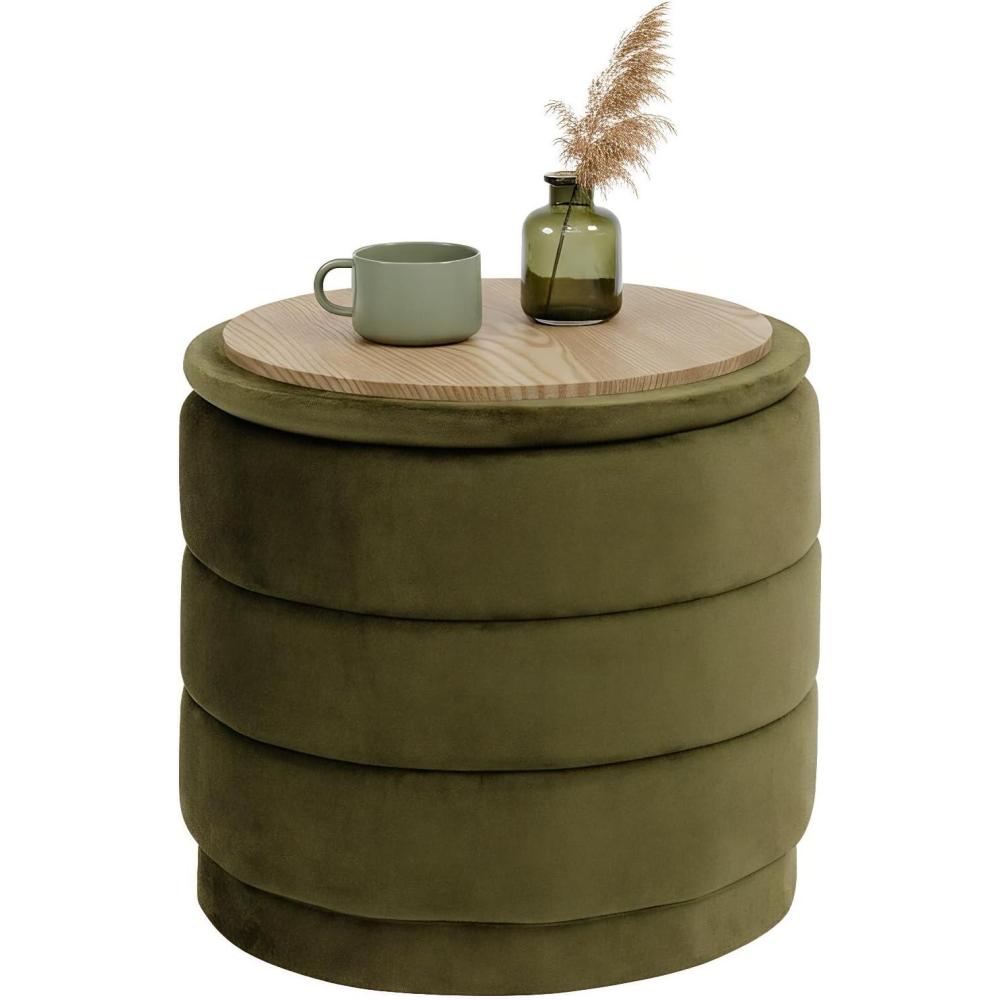 image:imageB FSOBEIIALEO Round Velvet Storage Ottoman with Tray Folding Ottoman with Storage Coffee Table Foot Rest for Dorm Room Living Room Sage 2283x2283x1732Olive