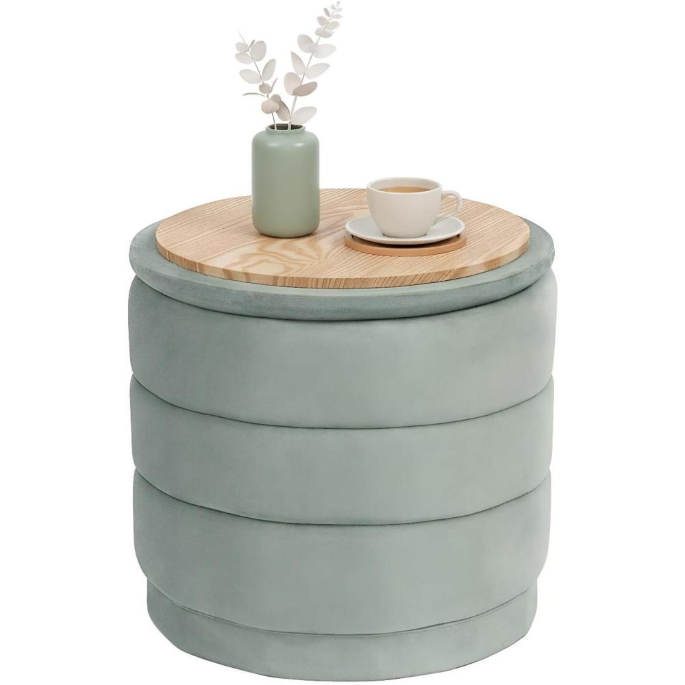 image:imageB FSOBEIIALEO Round Velvet Storage Ottoman with Tray Folding Ottoman with Storage Coffee Table Foot Rest for Dorm Room Living Room Sage 2283x2283x1732Sage