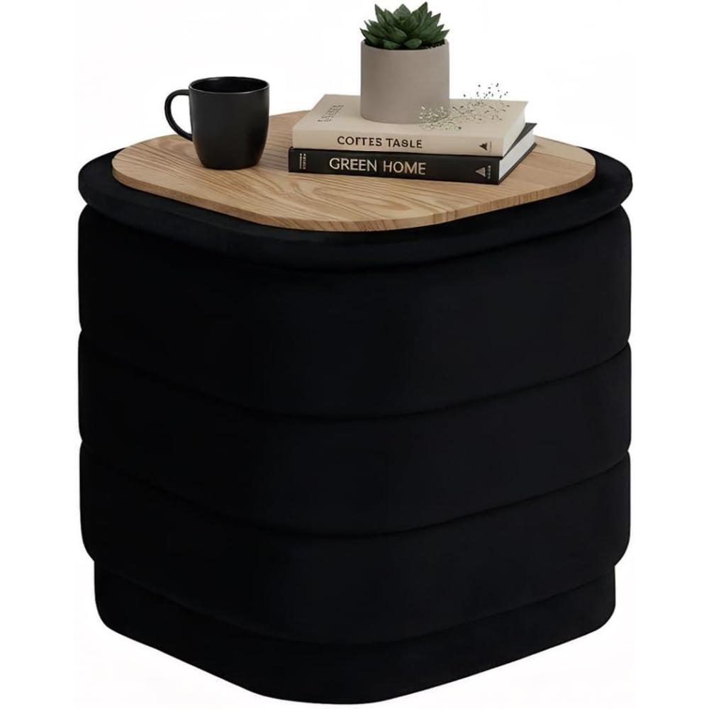 image:imageB FSOBEIIALEO Velvet Storage Ottoman with Tray Square Folding Ottoman with Storage Coffee Table Foot Rest for Dorm Room Living Room Sage 15x15x15Black