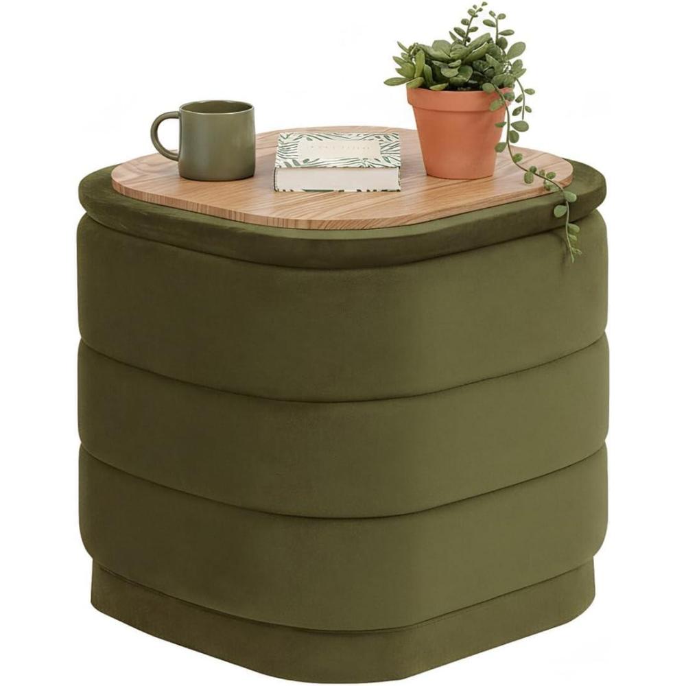 image:imageB FSOBEIIALEO Velvet Storage Ottoman with Tray Square Folding Ottoman with Storage Coffee Table Foot Rest for Dorm Room Living Room Sage 15x15x15Olive