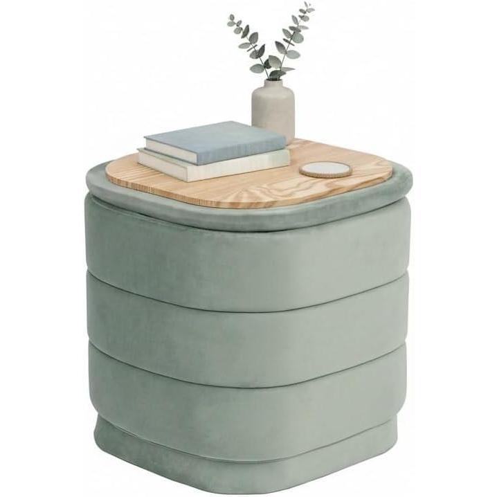 image:imageB FSOBEIIALEO Velvet Storage Ottoman with Tray Square Folding Ottoman with Storage Coffee Table Foot Rest for Dorm Room Living Room Sage 15x15x15Sage