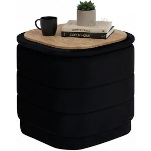 B FSOBEIIALEO Velvet Storage Ottoman with Tray, Square Folding Ottoman with Storage Coffee Table Foot Rest for Dorm Room, Living Room Sage, 15″x15″x15″(Black)