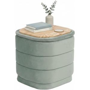 B FSOBEIIALEO Velvet Storage Ottoman with Tray, Square Folding Ottoman with Storage Coffee Table Foot Rest for Dorm Room, Living Room Sage, 15″x15″x15″(Sage)