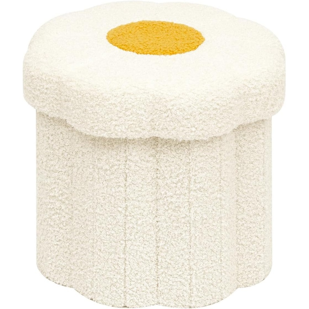 image:imageB FSOBEIIALEO Storage Ottoman Foldable Sunflower Shaped Small Footrest Collapsible Folding Seat Bench for Bedroom Living Room Entryway Faux Teddy Fur Yellow 126x126x114White