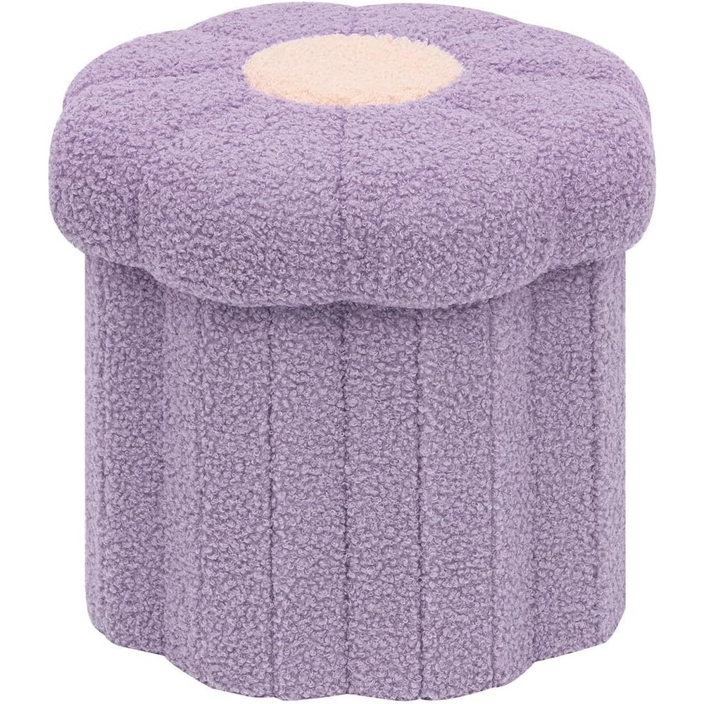 image:imageB FSOBEIIALEO Storage Ottoman Foldable Sunflower Shaped Small Footrest Collapsible Folding Seat Bench for Bedroom Living Room Entryway Faux Teddy Fur Yellow 126x126x114Purple