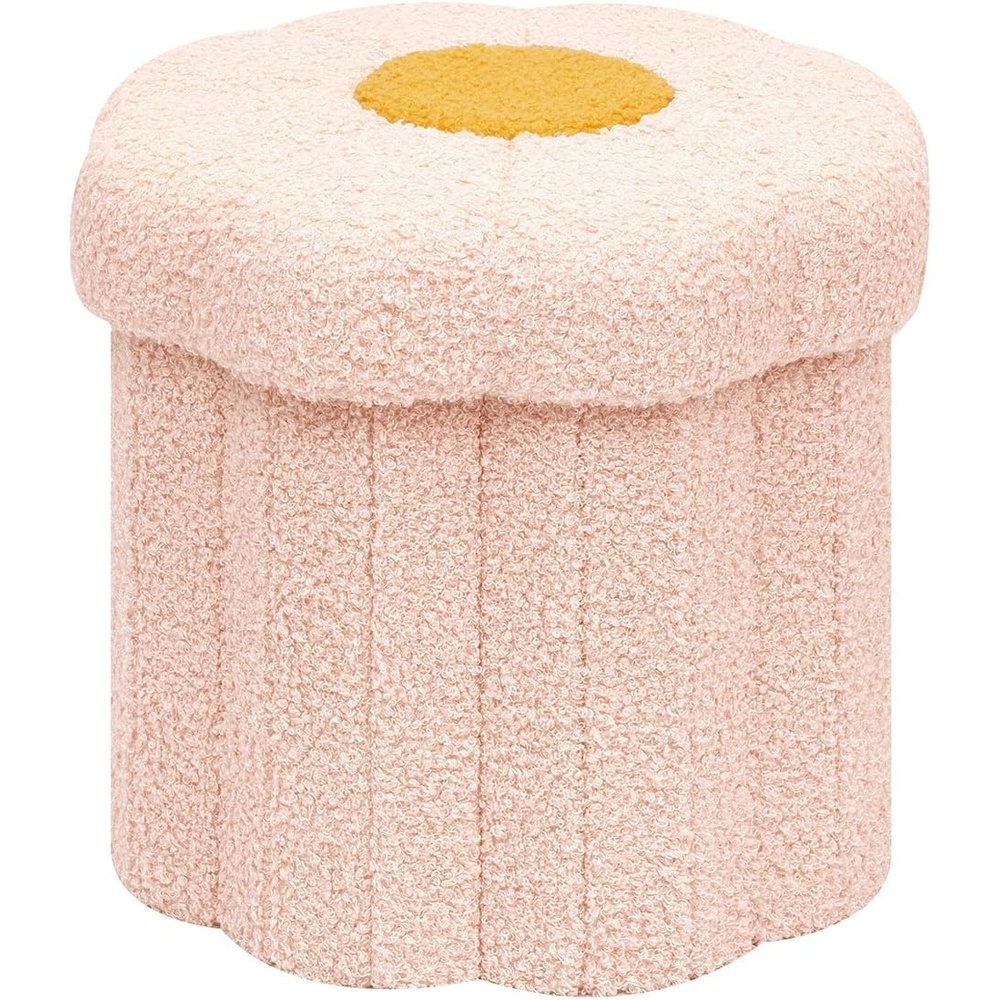 image:imageB FSOBEIIALEO Storage Ottoman Foldable Sunflower Shaped Small Footrest Collapsible Folding Seat Bench for Bedroom Living Room Entryway Faux Teddy Fur Yellow 126x126x114Pink