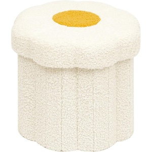 B FSOBEIIALEO Storage Ottoman Foldable, Sunflower Shaped Small Footrest Collapsible Folding Seat Bench for Bedroom Living Room Entryway, Faux Teddy Fur, Yellow 12.6″x12.6″x11.4″(White)
